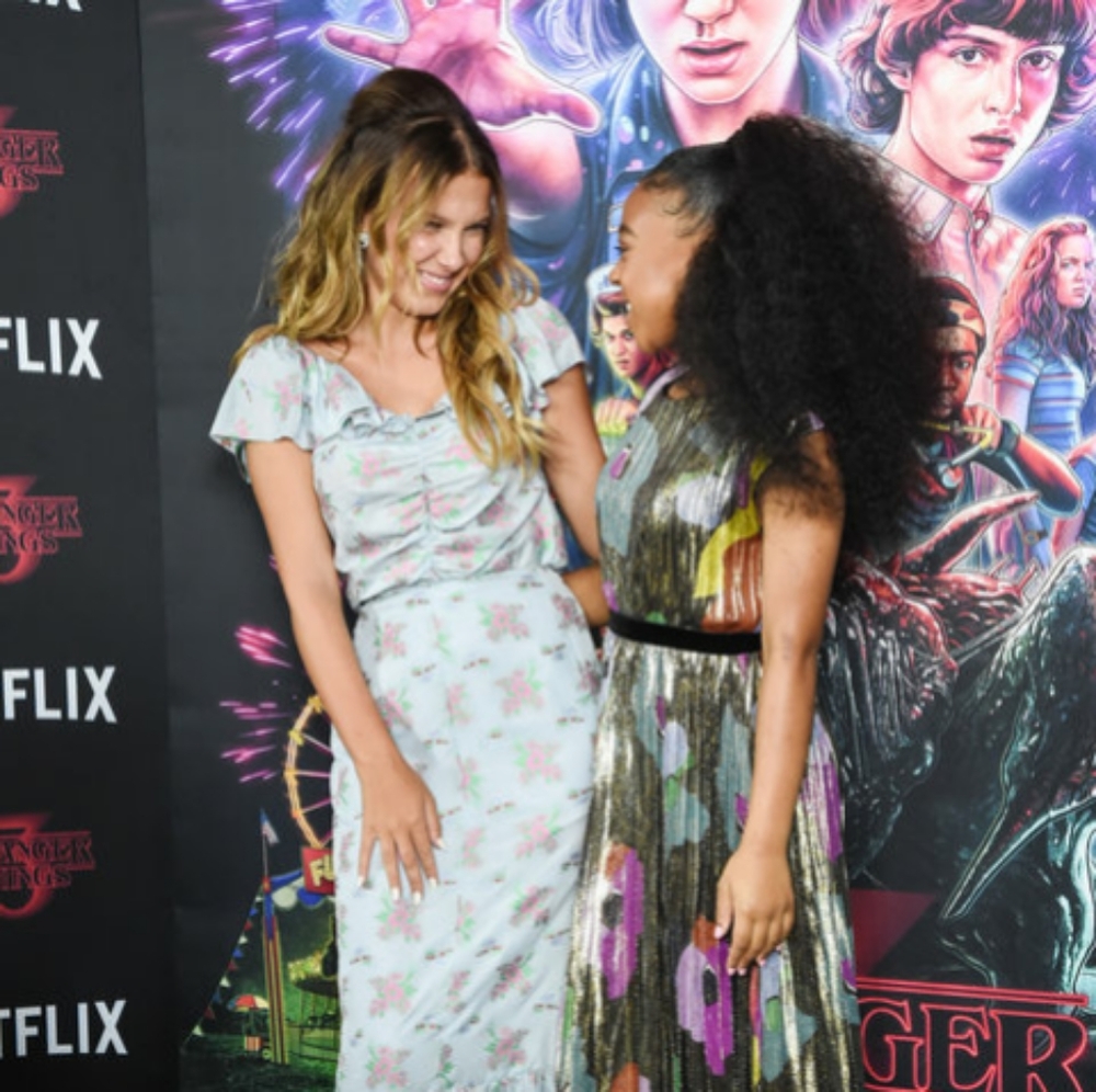 Long teal blue and pink dress